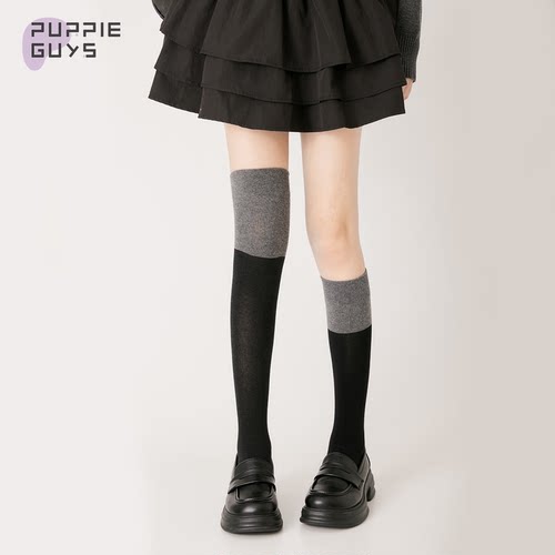 拼色压力显瘦过膝长筒袜