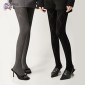 purpleguys深灰色连裤 袜女秋冬镂空菱格保暖美腿显瘦防勾丝打底袜