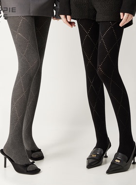 purpleguys深灰色连裤袜女秋冬镂空菱格保暖美腿显瘦防勾丝打底袜
