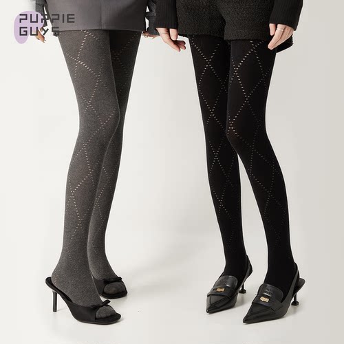 镂空菱格灰色连裤打底袜