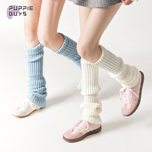 purpleguys针织小腿套女春夏y2k竖条纹显瘦纯色及膝长筒堆堆袜套
