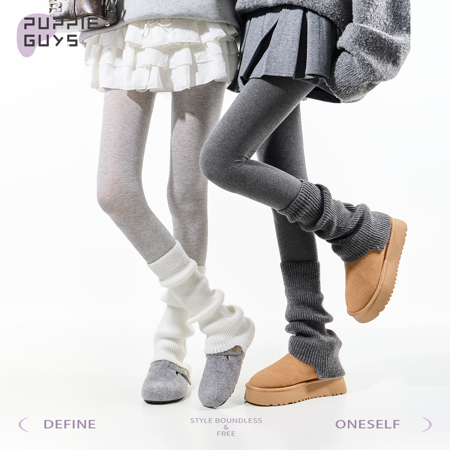 灰色阔腿保暖袜套白色堆堆小腿套