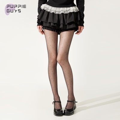 斜纹波点防勾丝性感黑色连裤袜