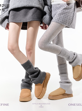 purpleguys灰色格雷系袜套女雪地靴打底裤阔腿针织堆堆袜小腿套