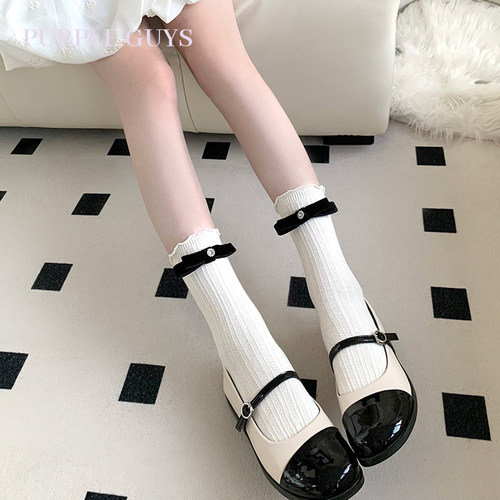 白色蝴蝶结袜子女春夏季芭蕾风