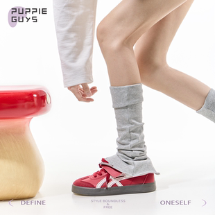 purpleguys灰色针织袜套女y2k亚文化翻口喇叭型芭蕾风堆堆小腿套