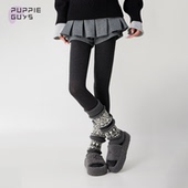 purpleguys灰色袜套女秋冬季 复古保暖羊毛针织堆堆费尔岛小腿袜套