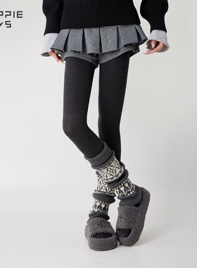 purpleguys灰色袜套女秋冬季复古保暖羊毛针织堆堆费尔岛小腿袜套