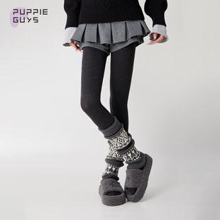 purpleguys灰色袜套女秋冬季 复古保暖羊毛针织堆堆费尔岛小腿袜套