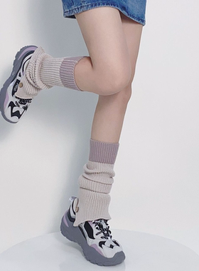 purple guys拼色袜套女y2k春秋显瘦辣妹喇叭针织复古jk堆堆小腿套