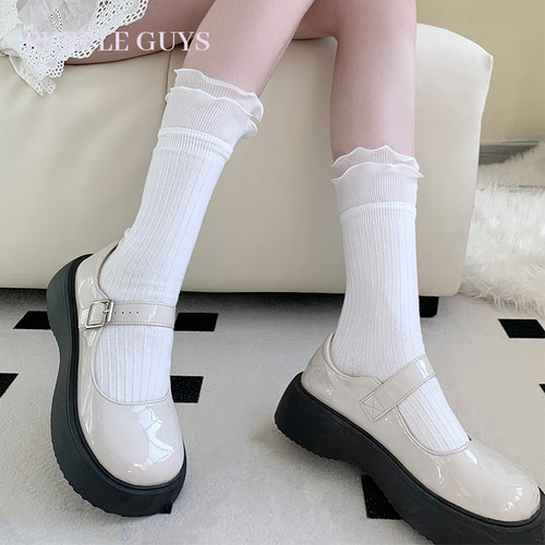 白色花边袜子女春夏薄款配小皮鞋