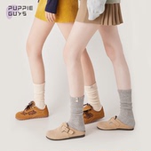 purpleguys布标袜子女秋冬款 ins潮日系简约纯色毛圈堆堆中筒袜