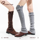 purpleguys纽扣灰色堆堆小腿套女日系秋冬季 过膝长筒咖色开叉袜套