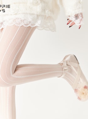 purpleguys提花白色丝袜女春秋款防勾丝复古花纹日系显瘦连裤袜子