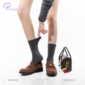 purpleguys纯棉中筒袜女2025新款 冬加厚保暖日系复古灰色波点袜子