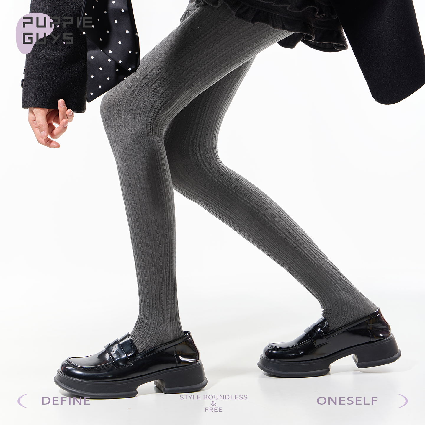 灰色连裤袜薄款女防勾丝配小皮鞋