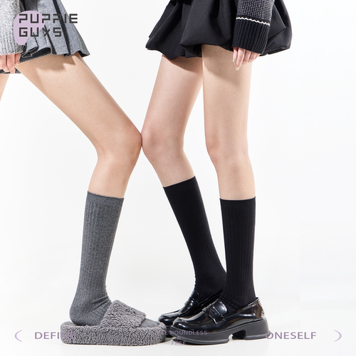 purpleguys灰色小腿袜子女miu系压力显瘦jk芭蕾风黑色针织堆堆袜