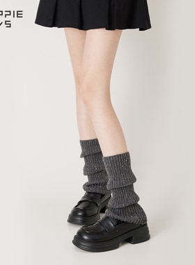 purpleguys灰色针织袜套女秋冬羊毛点子纱日系加厚y2k堆堆小腿套