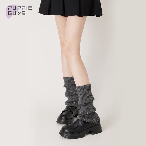灰色针织点子纱堆堆小腿袜套