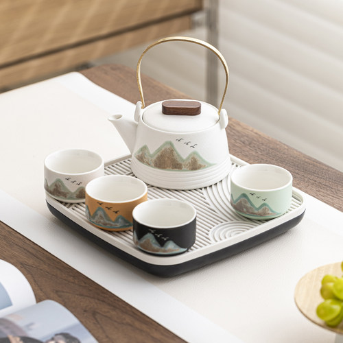 2024新款陶瓷提梁壶功夫茶具家用泡茶壶小套装办公室茶杯干泡台