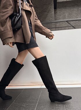 冬季尖头粗跟显瘦直筒骑士长靴