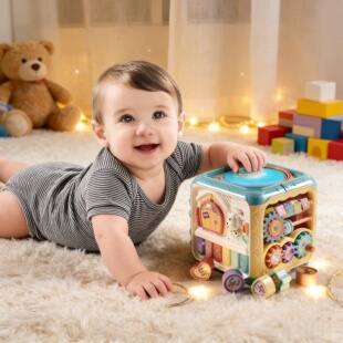 婴儿六面体益智玩具0到1岁宝宝早教百宝箱手拍鼓6个月龄以上8儿童