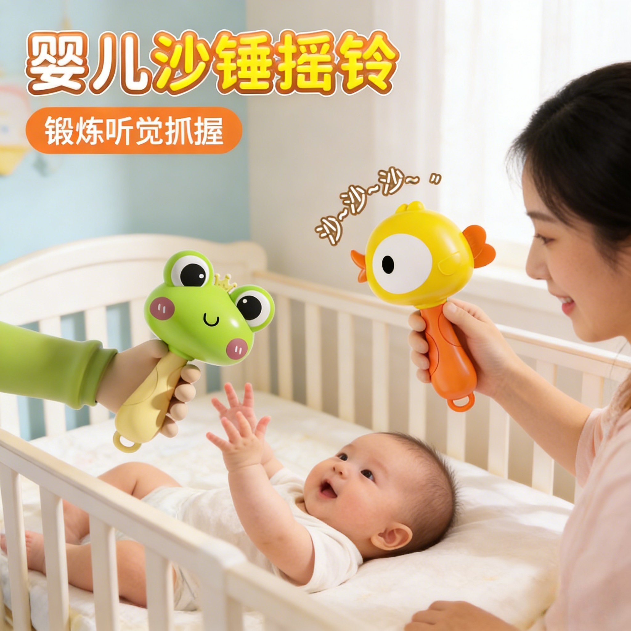 婴儿沙锤摇铃拨浪鼓小青蛙卡通早教玩具安全可啃咬宝宝抓握训练,玩具/童车/益智/积木/模型,拨浪鼓,淘宝优惠券,粉丝福利购,淘宝优惠卷