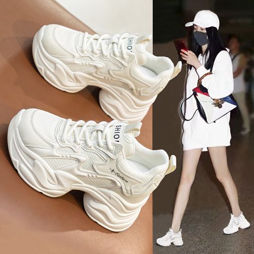 耐克顿厚底老爹鞋女春季2025新款百搭透气网鞋春秋小个子内增高鞋