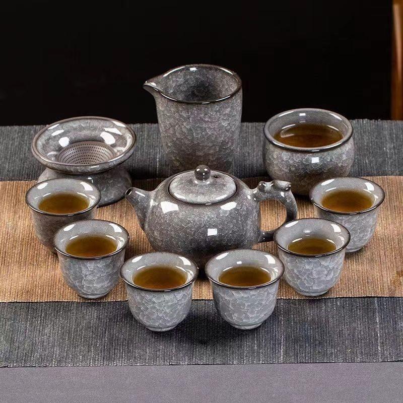 黑冰裂陶瓷功夫茶具套装家用客厅茶杯整套茶壶盖碗建盏高档送礼盒