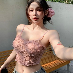 蕾丝吊带背心女夏季 内搭上衣 外穿奶甜别致带胸垫美背文胸一体短款