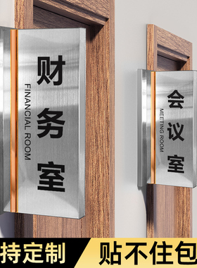 会议室门牌财务室牌子不锈钢办公室标识牌门牌订制高级感办公室标牌公司学校部门科室牌高档竖版logo定制门牌