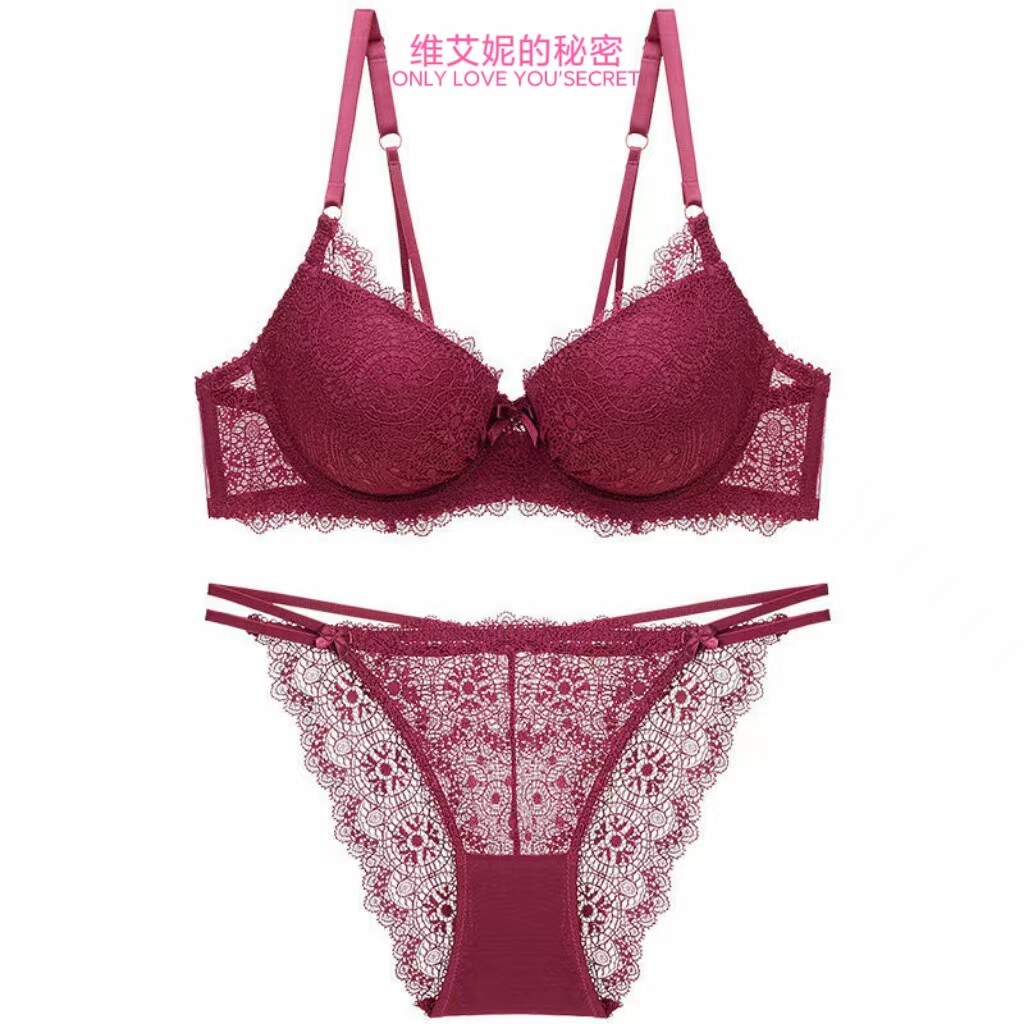维艾妮的秘密红色本命年性感内衣小胸显大聚拢调整型上托文胸套装