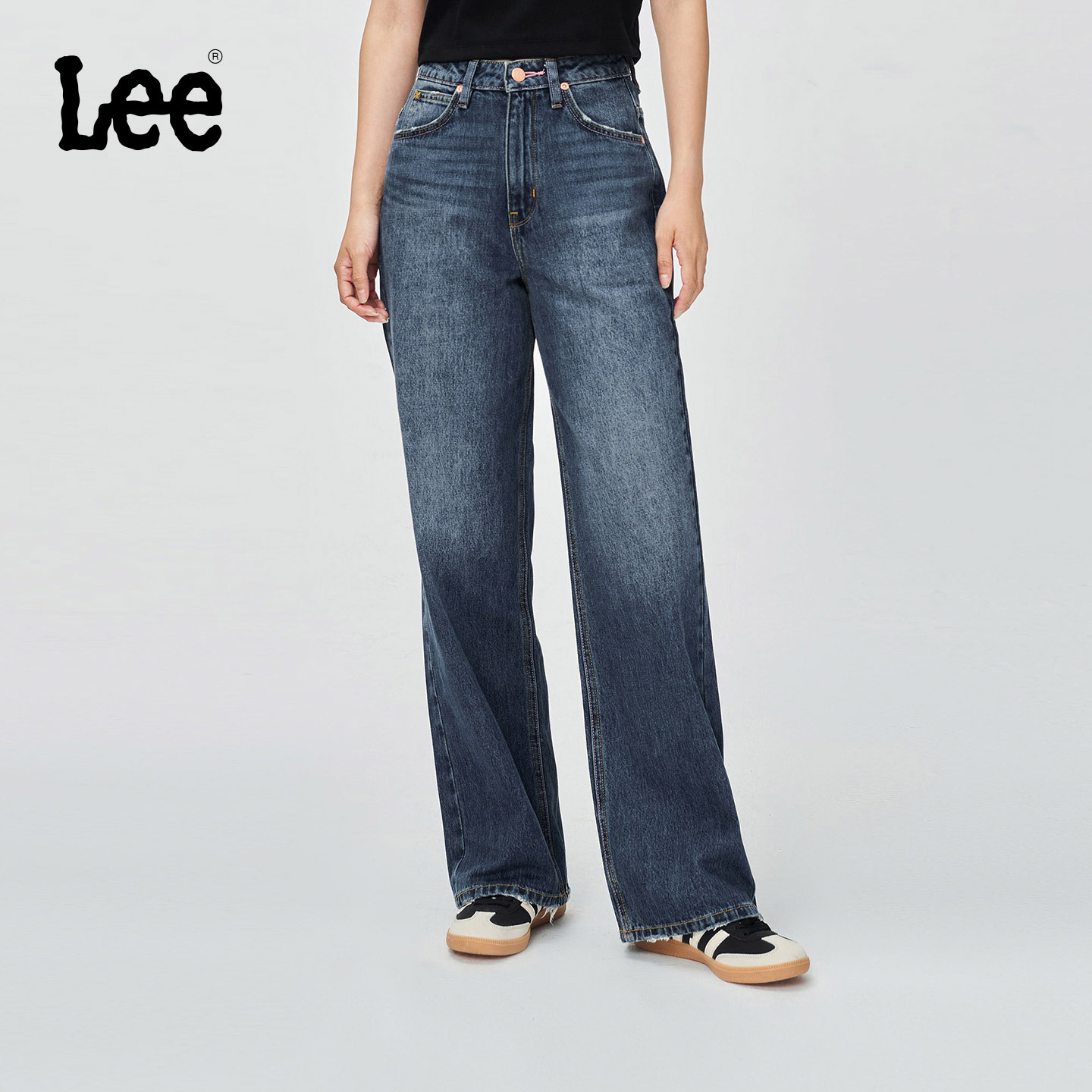 【张凌赫代言】Lee商场同款25早秋新品428舒适直脚深蓝色女牛仔裤