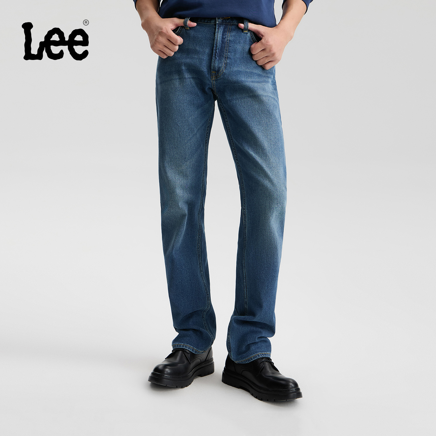 【张凌赫代言】Lee商场同款25秋冬新品726标准直筒中蓝色男牛仔裤