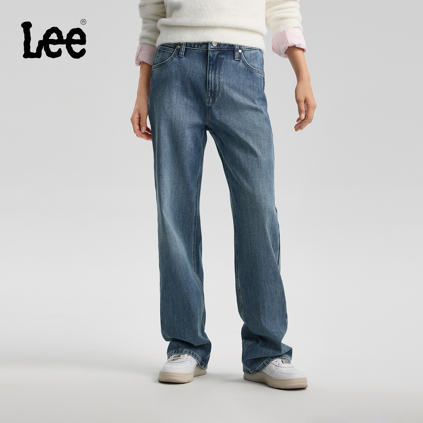 【张凌赫代言】Lee商场款25冬新429直脚暖岩恒温弹力女牛仔裤保暖