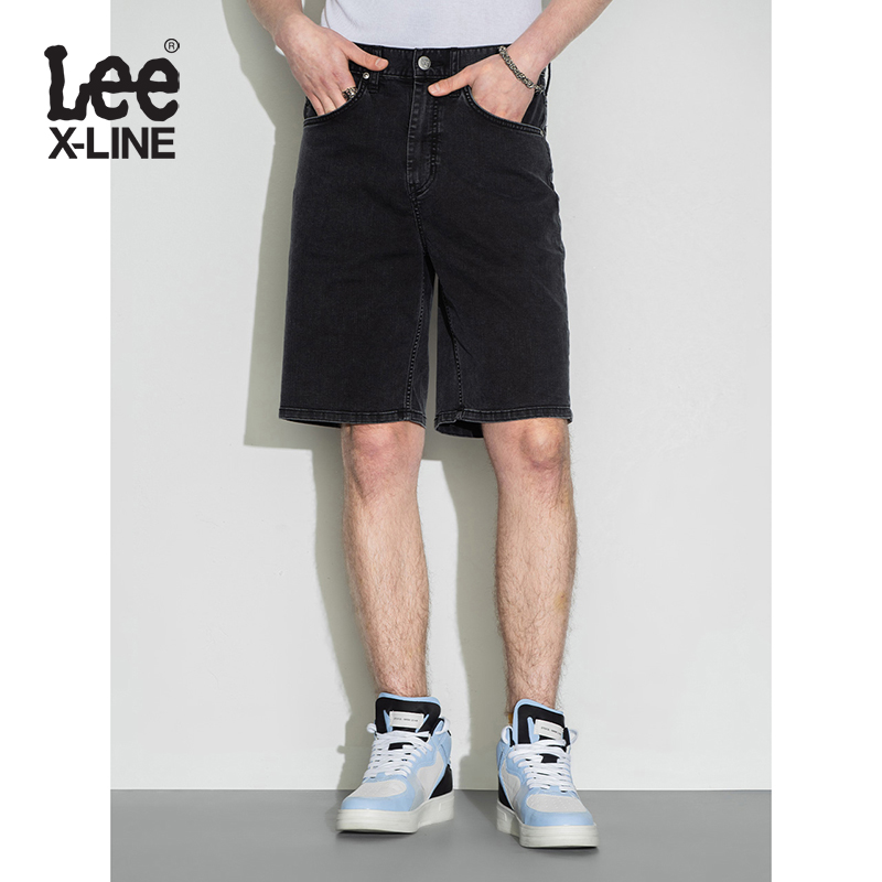 LeeXLINE 22春夏新品宽松直筒轻薄男牛仔短裤黑LMB100903101-742