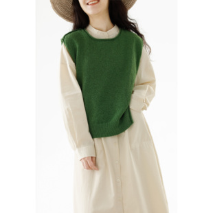 复述青草绿圆领无袖针织背心女2024春季新款沙爽感小背心舒适透气