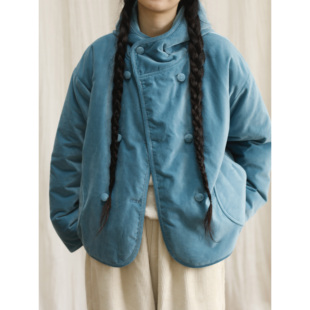 复述棉质厚密蓝平绒【两面穿】棉服 冬款简约休闲短款外套棉衣