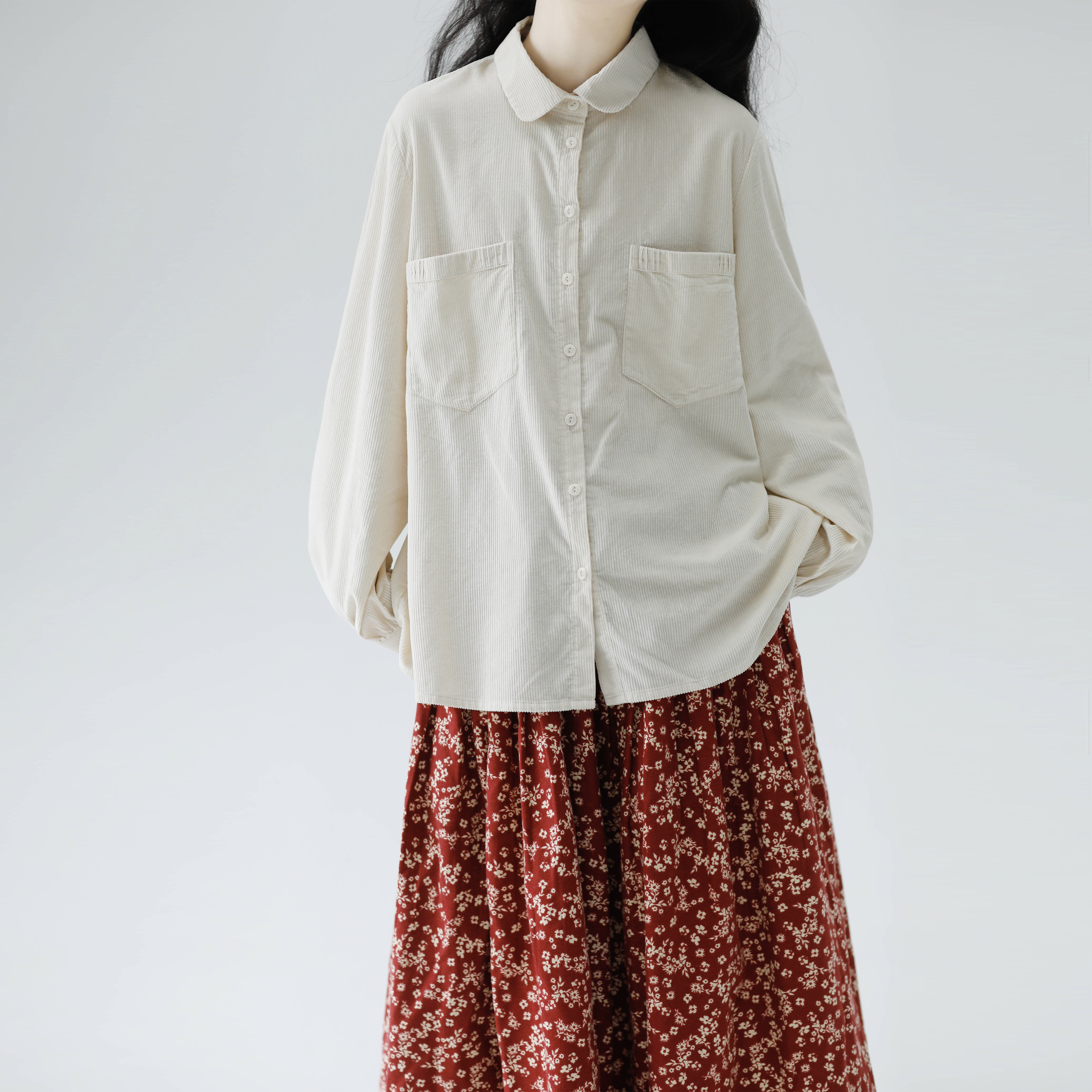 复述日系复古纯棉灯芯绒翻领长袖衬衫女2024秋季新款宽松百搭上衣,女装/女士精品,衬衫,淘宝优惠券,粉丝福利购,淘宝优惠卷