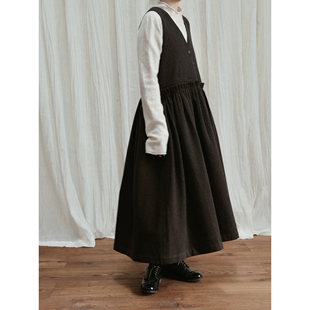 复述【正反两穿】原生感羊毛混纺/棉质内衬灰咖色V领羊毛背心裙