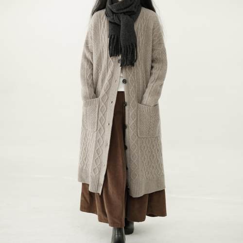 复述重磅高品质阿兰花山羊绒开衫长款外套柔软亲肤百搭宽松外搭女