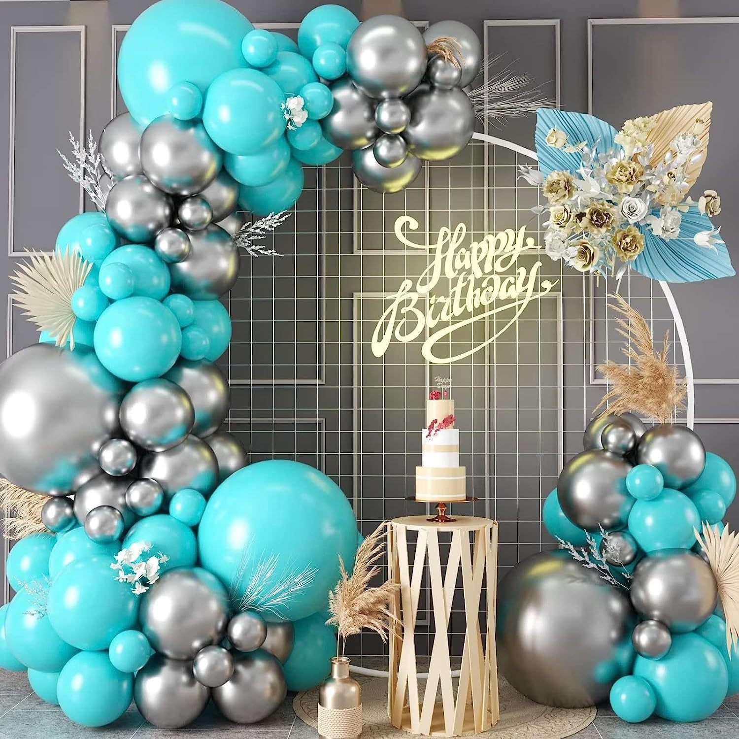Metal silver latex balloon set for birthday party decoration