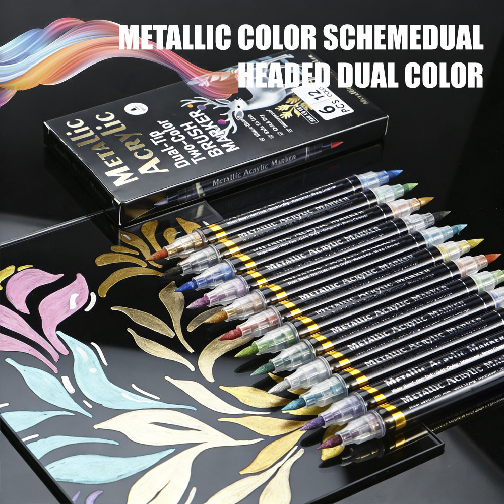 48 color dual head dual color metal acrylic marker pen set图片