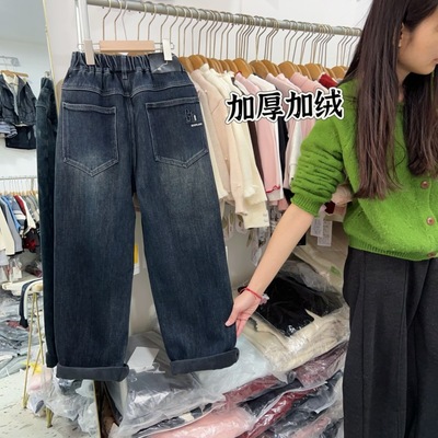 男童加绒牛仔裤冬季一体绒裤子潮