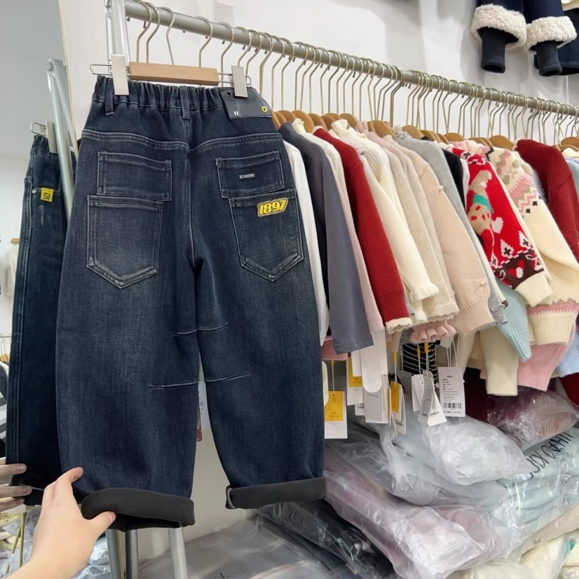 男童加绒牛仔裤冬季一体绒裤子潮