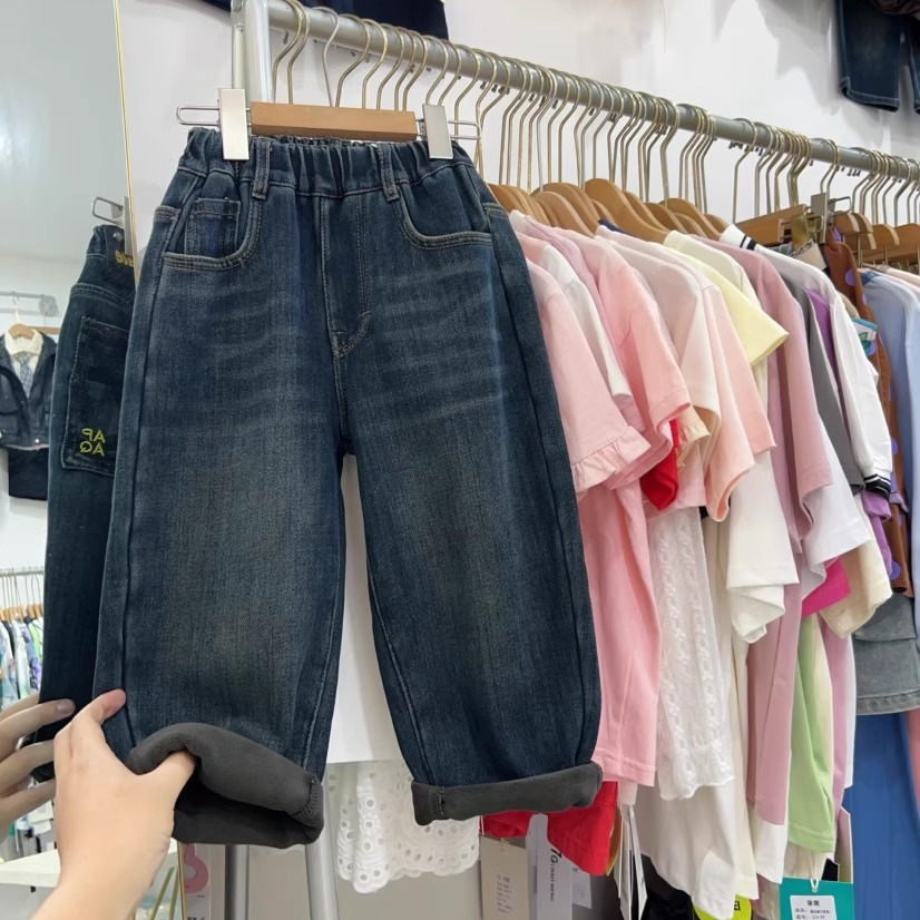 男童加绒牛仔裤冬季一体绒裤子潮