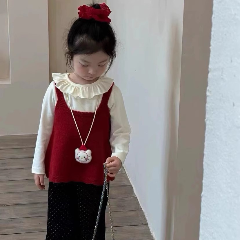 女童套装春秋款马甲打底衫阔腿裤