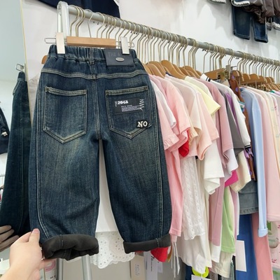 男童加绒牛仔裤冬季一体绒裤子