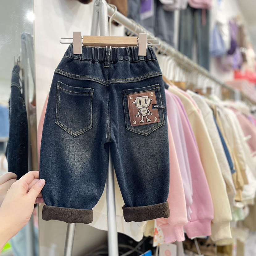 男童加绒牛仔裤冬季休闲裤一体绒