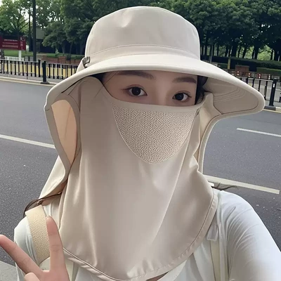 y新款防晒帽透气遮脸面罩护颈一体太阳帽防户外遮阳帽女夏季